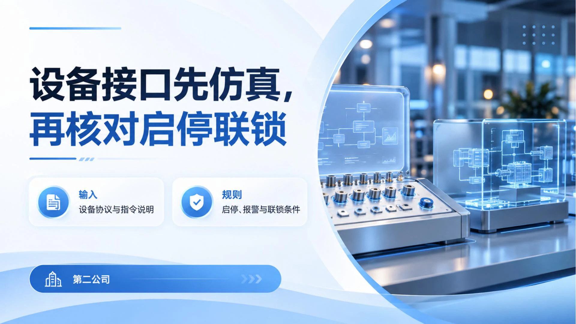 设备接口先仿真,验证启停与报警联锁 · 业务场景与输入